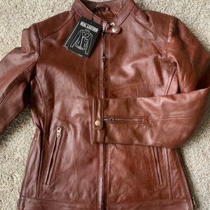 Ladies Tan Genuine Leather Biker Jacket - New with tags!